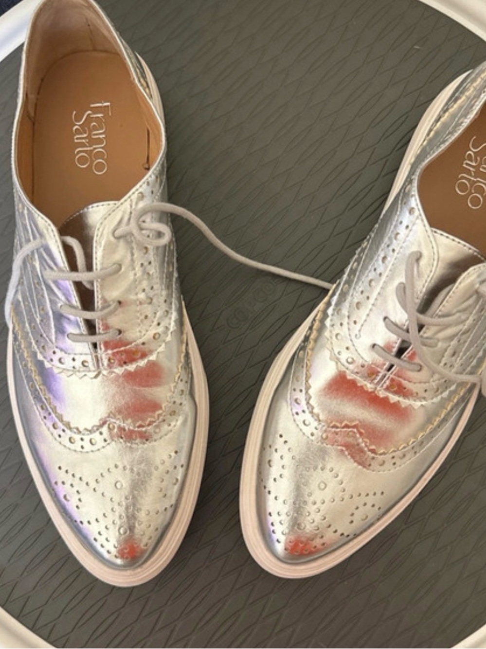 Franco Sarto Metallic Silver Wingtip Loafers